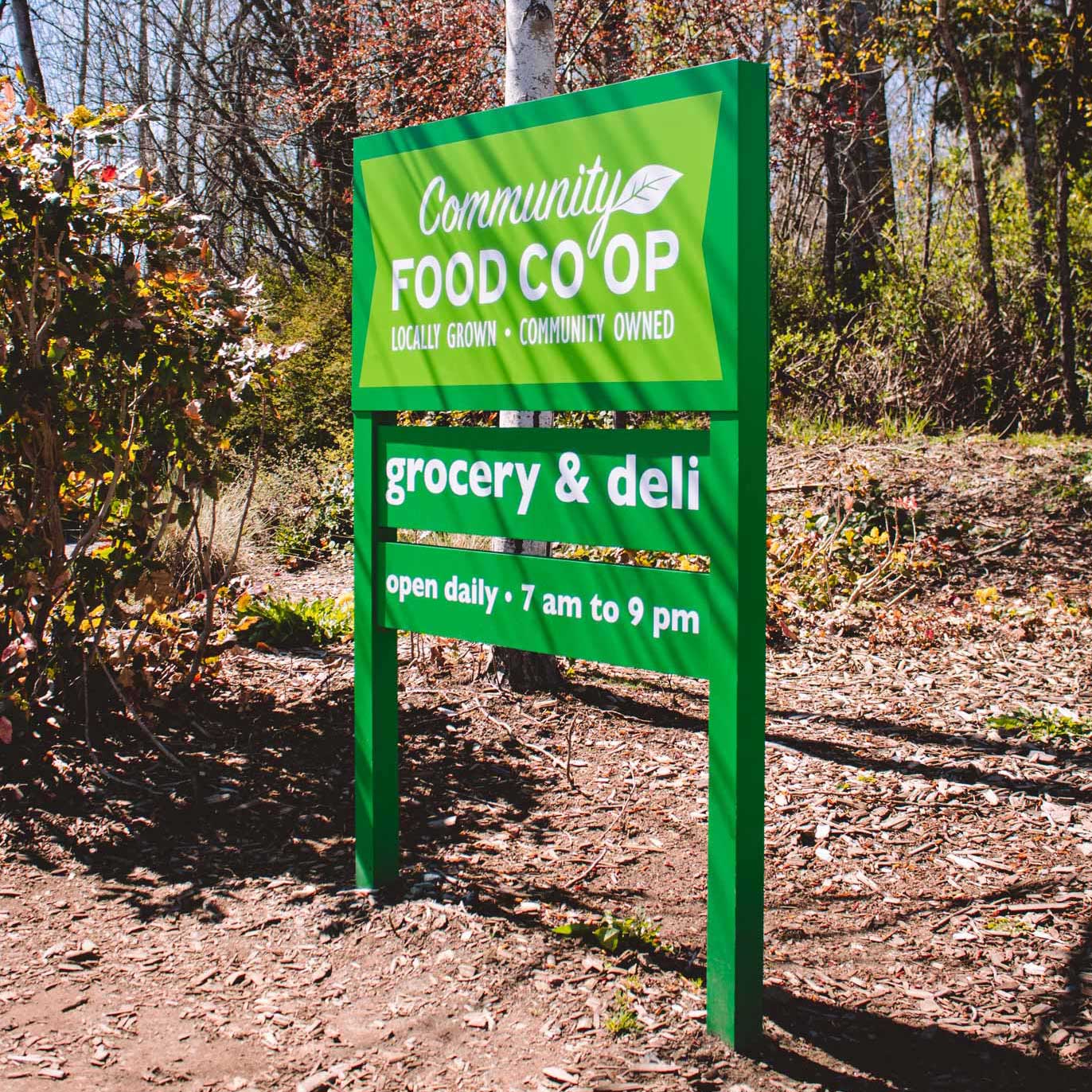 grocery-community-food-co-op-parking-lot-sign